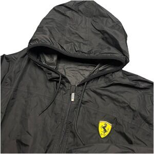 Scuderia Ferrari Racing Windbreaker Rain Hooded Jacket Mens XL Lightweight Black